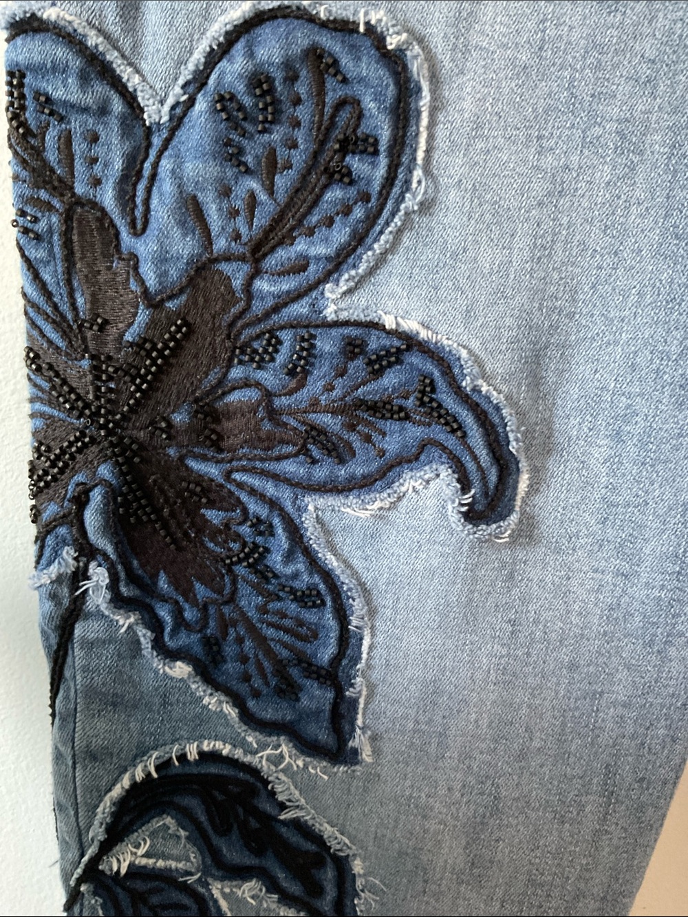Chico's Light Blue Jeans with Dark Blue Floral Appliqué - Picture 3 of 7